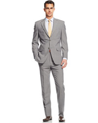 Jones New York Light Grey Plaid Athletic Fit Suit