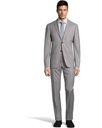 Z Zegna Light Grey Sharkskin Wool 2 Button Suit With Flat Front Pants