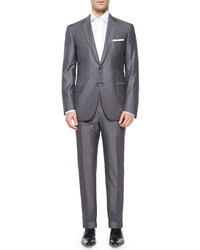 Brioni Super 150s Herringbone Striped Suit Gray