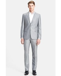 Versace Trend Fit Textured Wool Suit Light Grey 56