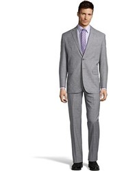 Saint Laurent Yves Grey Micro Checkered Super 120s Wool 2 Button Suit With Flat Front Pants