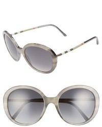 Burberry 57mm Check Temple Polarized Round Frame Sunglasses Grey Havana