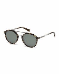 Ermenegildo Zegna Acetate Titanium Double Bar Round Sunglasses Vintage Tortoiseshell