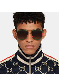 Gucci Aviator Style Acetate And Gold Tone Sunglasses