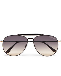 Tom Ford Aviator Style Leather Trimmed Gunmetal Tone Sunglasses