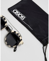 Asos Brand Round Sunglasses With Metal Nose Bar In Stripe