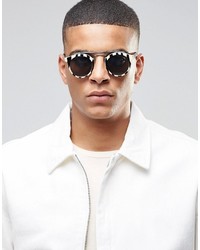 Asos Brand Round Sunglasses With Metal Nose Bar In Stripe