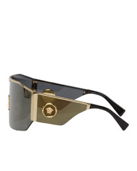 Versace Gold And Grey Mirror Shield Sunglasses