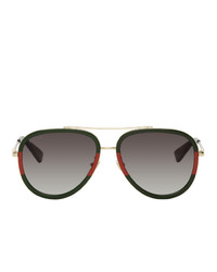 Gucci Green And Red Aviator Sunglasses
