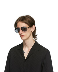Gucci Gunmetal And Black Aviator Sunglasses