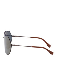 Fendi Gunmetal And Brown Forever Shield Sunglasses