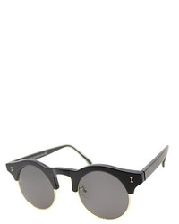 Illesteva Il Corsica Cors2 Matte Black And Gold Round Plastic Sunglasses Grey Lens