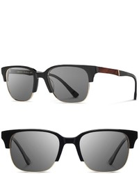 Shwood Newport 52mm Polarized Sunglasses Black Mahogany Grey