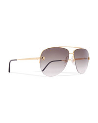 Cartier Eyewear Panthre Aviator Style Gold Plated Sunglasses