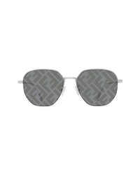 Fendi Print Lens 55mm Round Sunglasses In Shiny Palladium Smoke Mirror At Nordstrom