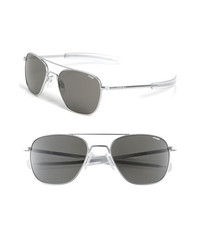 Randolph Engineering 55mm Aviator Sunglasses Matte Chrome Grey One Size