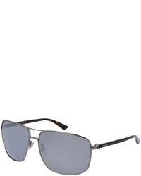 Gucci Rectangular Metal Aviator Sunglasses Gray