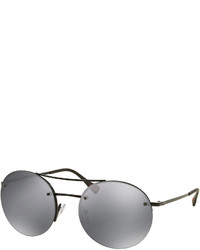 Prada Rimless Round Sunglasses With Mirror Frames Gray