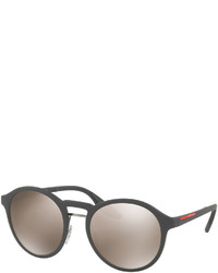 Prada Linea Rossa Round Double Bridge Sunglasses Gray