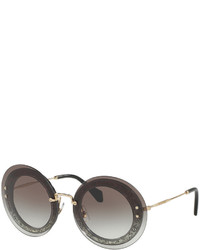 Miu Miu Round Glittered Overlay Sunglasses Gray
