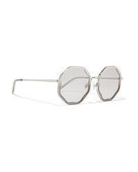 For Art's Sake Smoky Round Frame Glittered Acetate And Silver Tone Sunglasses