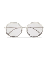 For Art's Sake Smoky Round Frame Glittered Acetate And Silver Tone Sunglasses
