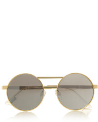 Le Specs Vertigo Gold Tone Round Frame Mirrored Sunglasses