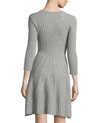 Neiman Marcus Cashmere 34 Sleeve Sweater Dress Heather Gray