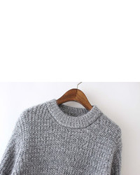 Dip Hem Grey Sweater Dress With Pockets