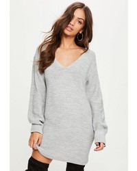 Missguided Gray V Front Knit Sweater Dress