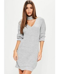 Missguided Grey Choker Neck Sweater Dress
