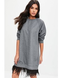 Missguided Grey Feather Hem Sweater Dress