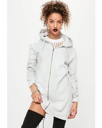Missguided Grey Hooded Zip Down Sweater Dress