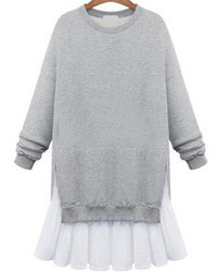 Grey Round Neck Splicing Hem Sweatshirt Dress