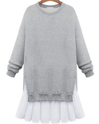 Grey Round Neck Splicing Hem Sweatshirt Dress