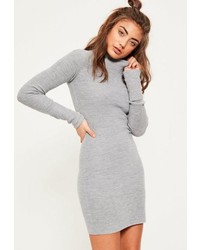 Missguided Grey Turn Back Cuff Mini Sweater Dress