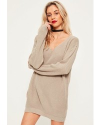 Missguided Grey V Neck Slouch Sweater Dress