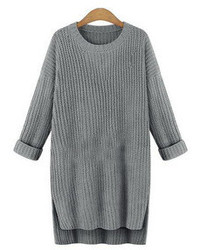 High Low Slit Grey Sweater Dress