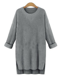 High Low Slit Grey Sweater Dress