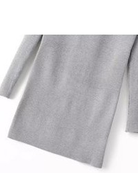 Long Sleeve Beaded Sheath Grey Sweater Dress