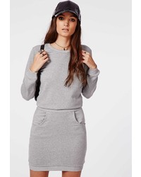 Missguided Aida Loopback Sweater Dress Grey Marl