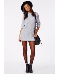 Missguided Ashlie Knitted Sweater Dress Light Grey