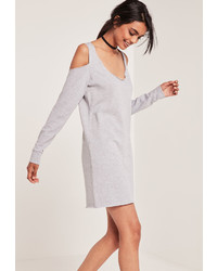 Missguided Grey Cold Shoulder Raw Hem Sweater Dress