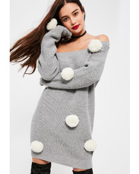 Missguided Grey Pompom Christmas Sweater Dress