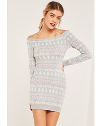 Missguided Grey Xmas And Chill Christmas Sweater Dress Grey