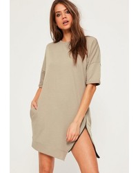 Missguided Petite Green Zip Detail Asymetric Sweater Dress