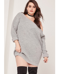 Missguided Plus Size Off The Shoulder Sweater Dress Grey