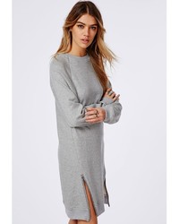 Missguided Zip Side Loopback Jersey Oversized Sweater Dress Grey