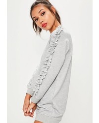 Missguided Petite Grey Frill Sleeve Sweater Dress