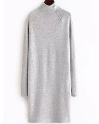 Turtleneck Grey Sweater Dress With Zipper